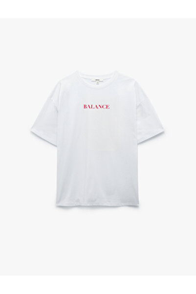 Koton Tricou oversize din bumbac, cu mânecă scurtă, cu decolteu, imprimat pe spate