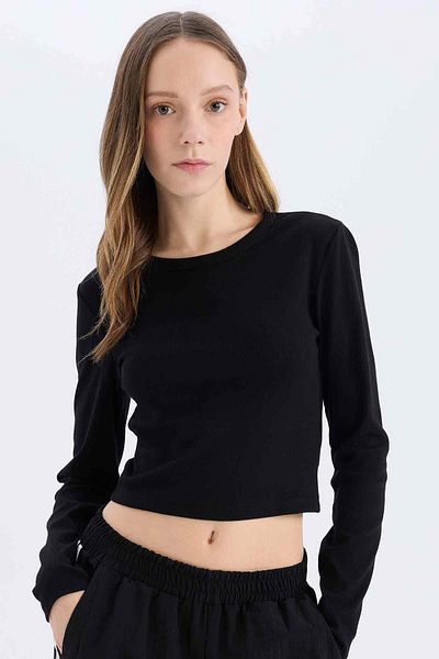 DeFacto Coool Fitted Basic Plain Rib Long Sleeve White T-Shirt E7797Ax25Sp