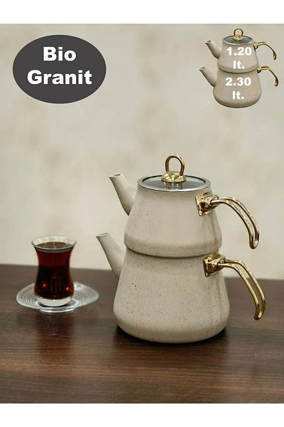 BUTİK1AVM Gold Colored Granite Plated - Teapot Cream Glass Lid