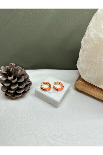Tudivanyu Aksesuar Floral Enamel Orange Color Hoop Earrings
