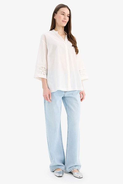 DeFacto Relax Fit Apaş Collar Basic Plain Long Sleeve Shirt D5444Ax25Sp