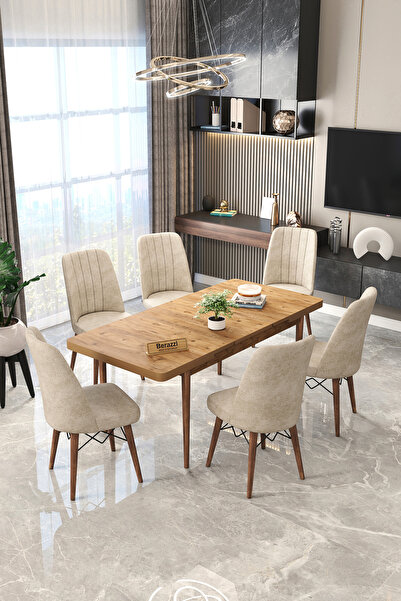 Maholandin Amor serisi 6 Kişilik Açılır Masa Sandalye Takımı Mutfak Masası Ta...