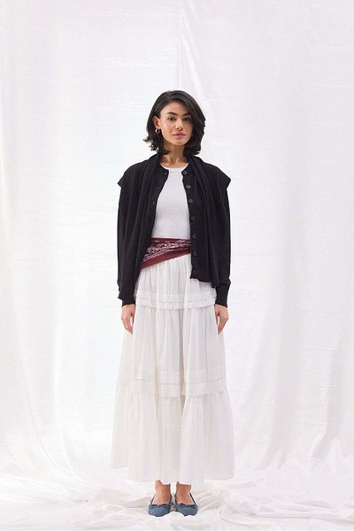 Tailors Room Black Cotton Cardigan - Shawl Detail