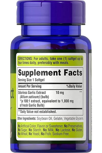 Puritan's Pride Puritan's Pride Odorless Garlic 1000 mg-100 Rapid Release Softgels