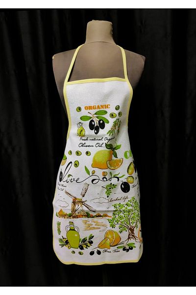 yörük tuhafiye Olive Lemon Model Towel Patterned Kitchen Apron Waterproof Kitchen Apron