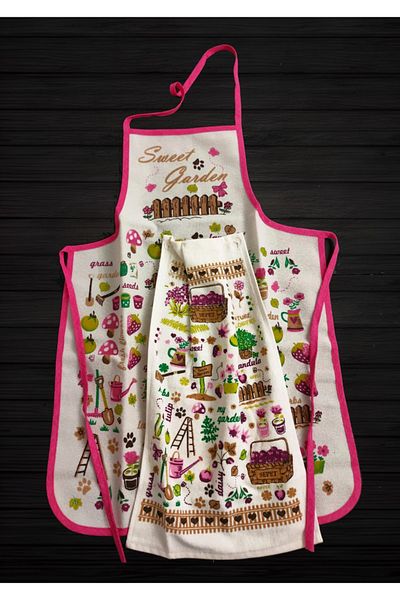 yörük tuhafiye Garden Model Patterned Kitchen Apron with Towel Waterproof Kitchen Apron