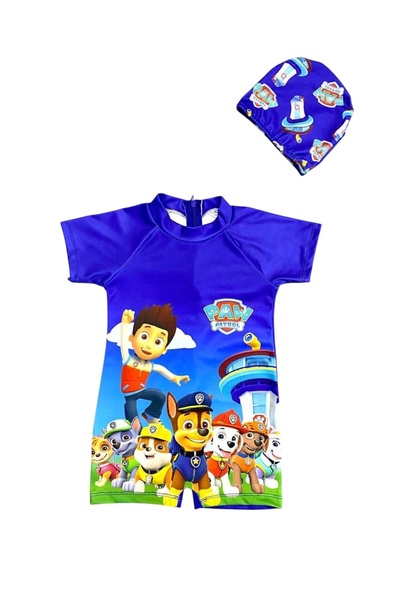 Şekerkids Erkek Çocuk Lacivert Bone ve Gizli Fermuarlı Tulum Mayo