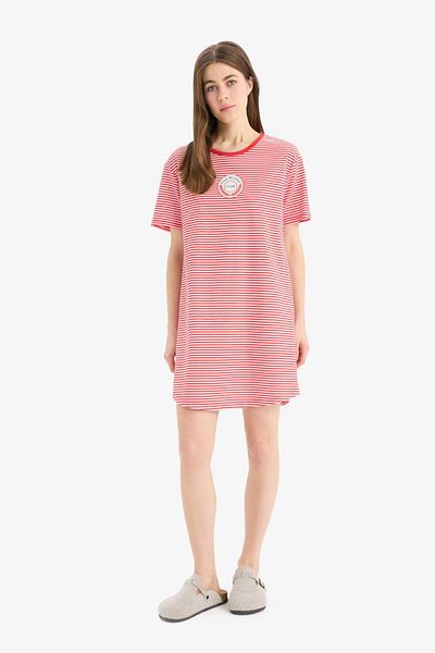 DeFacto Striped Crew Neck Short Sleeve Nightgown-Fall in Love E0268Ax25Sp