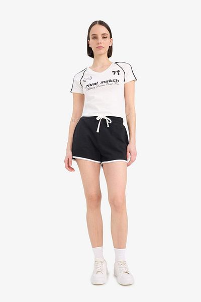 DeFacto Tricou cu mânecă scurtă cu decolteu în V cu imprimeu E7442AX25SP