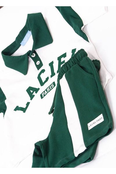 MİO Costum pentru băiat din bumbac verde cu guler polo