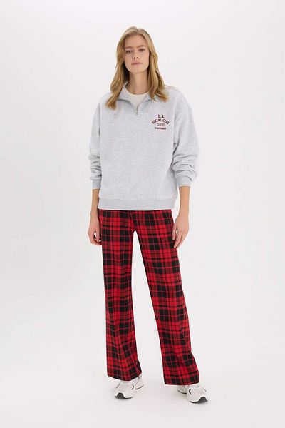 DeFacto Oversize Printed Thick Sweatshirt - Zip-Up, Stand Collar E9281Ax25Sp