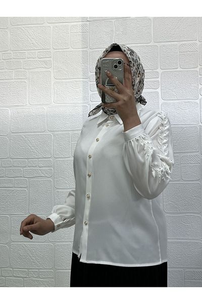 Zeynep Butik Cămașă de top cu fustă din țesătură Jesica brodata cu mâneci 1801