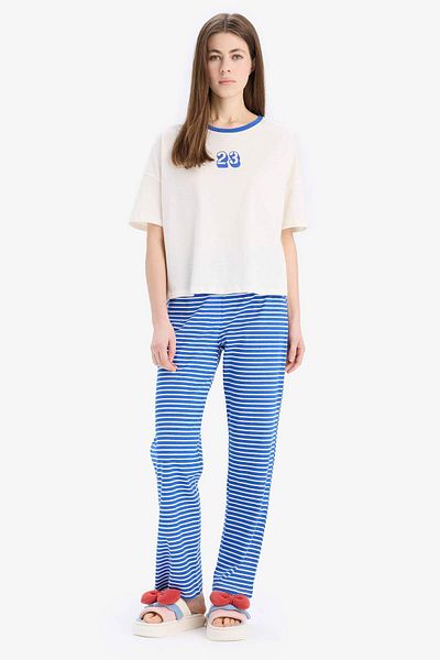 DeFacto Set de pijamale cu mâneci scurte: pijama lungă deasupra și de jos, cu talie elastică In Love E7181ax25sp
