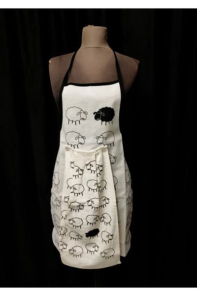 yörük tuhafiye Sheep Model Towel Patterned Kitchen Apron Waterproof Kitchen Apron