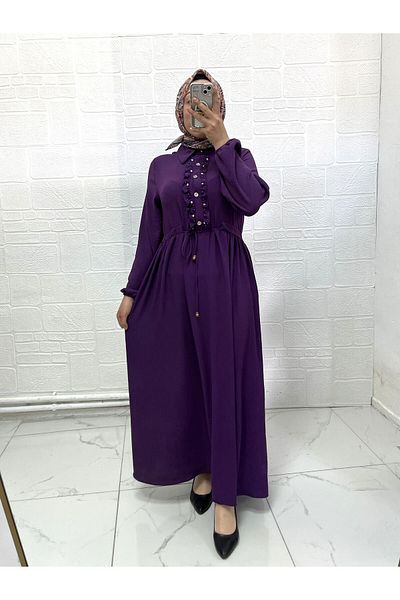 Zeynep Butik Υφασμάτινο φόρεμα Ayrobin με κουμπιά και λεπτομέρεια Hijab 1810