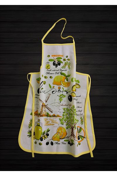 yörük tuhafiye Olive Lemon Model Towel Patterned Kitchen Apron Waterproof Kitchen Apron