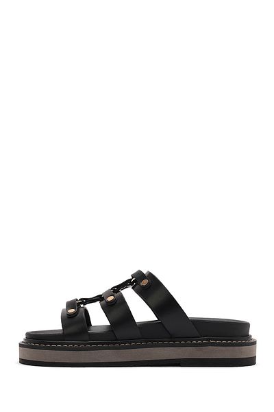 Derimod Women's Black Thick Soled Slippers 25Sfe 400818