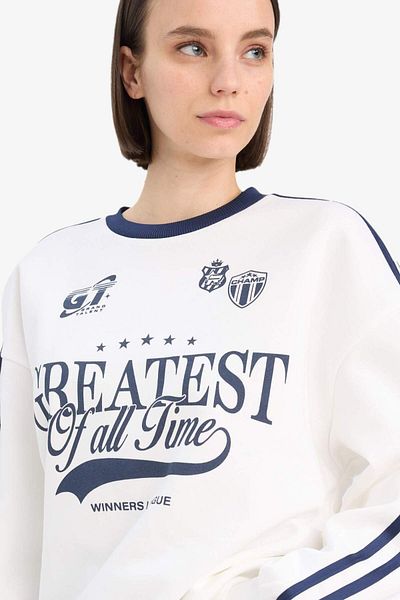 DeFacto Cool Oversize Wide Fit Crew Neck Printed Thick Fabric Sweatshirt D5957Ax25Sp