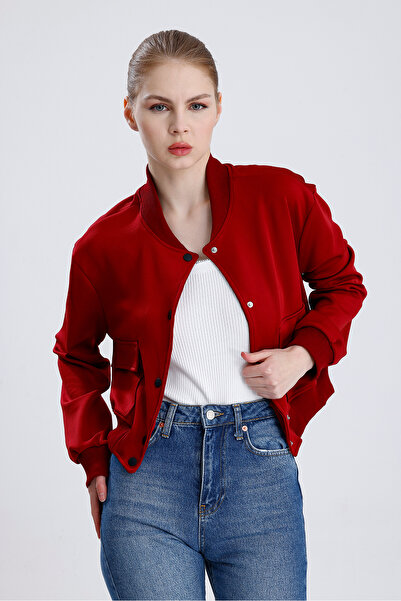 miss fasion Jachetă bomber din material pentru scufundări cu buzunar dublu