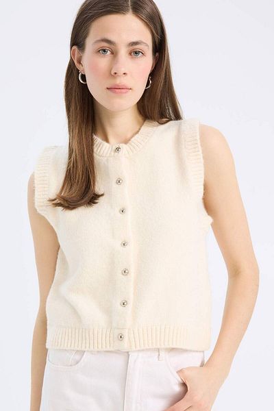 DeFacto Regular Fit Crew Neck Button Knitwear Vest E6887Ax25Sp