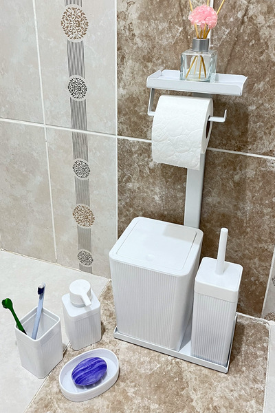 Egza 6 Parça Banyo Seti Çöp Kovası, WC Fırça, Tuvalet Kağıtlık, Diş Fırçalık,...