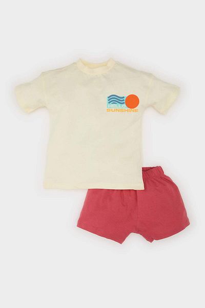 DeFacto Baby Boy 2 Piece Set Printed Short Sleeve T-Shirt Shorts E8740A525Sm