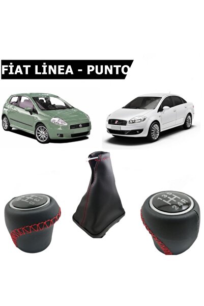 STİLİX GARAGE Fiat Linea Punto Siyah Deri Vites Topuz Ve Körük Seti Kırmızı D...