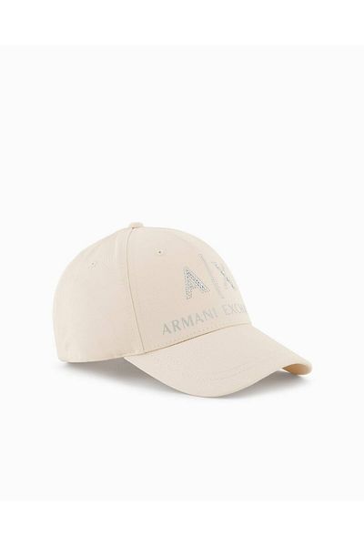 Armani Exchange Women's Shiny Stone Embroidered Breathable Cotton Outer Surface Adjustable Buckle Beige Sports Hat Xw000
