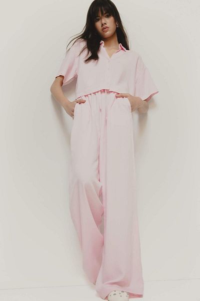 DeFacto Wide Leg Three Pockets Regular Waist Standard Length Wide Leg Linen Blended Palazzo Pants F0946Ax25Sp