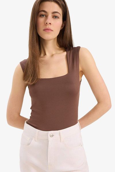DeFacto Slim Fit Plain Body E9045ax25sp Quadratischer Ausschnitt Basic Slim Fit