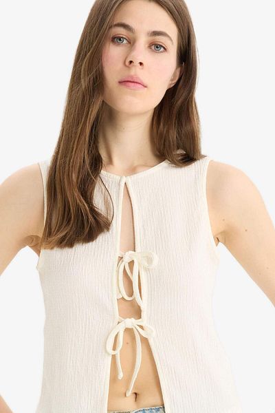 DeFacto Κανονική εφαρμογή Crew Neck Lace Up Wraparound Tank Top E8478ax25sp