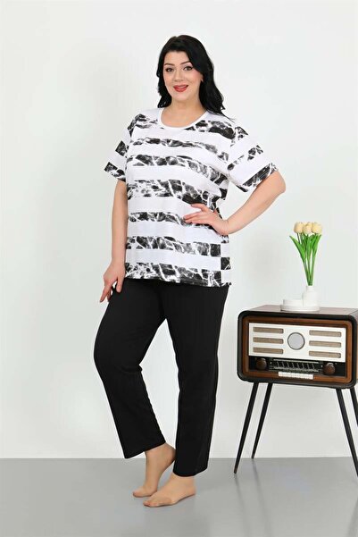 modaserdem Akbeniz Women's Plus Size Short Sleeve Combed Cotton Pajama Set Wh...