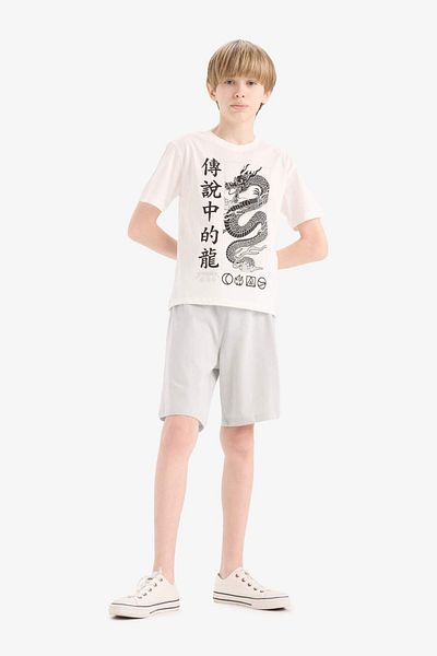 DeFacto Boy's 2 Piece Set Printed Short Sleeve T-Shirt Elastic Waist Shorts F1230A825Sm