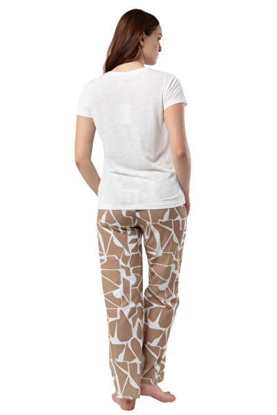 Pierre Cardin Γυναικεία κρεμ κοντομάνικη τσέπη με λαιμόκοψη V σετ πιτζάμες VR.PC.K90.t15.Yd1