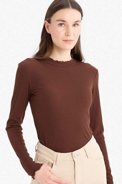 DeFacto Ribbed Camisole Basic Plain Long Sleeve T-Shirt E9540Ax25Sp