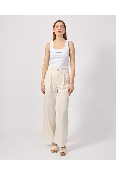 Armani Exchange Women's Comfortable Cut, Wide Legs, Cotton Pleated Ecru Pants