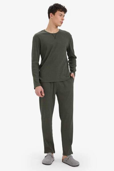 DeFacto Ribbed Camisole Pajamas Set Long Sleeve Long Sleeve Low Rise F0055Ax25Sm