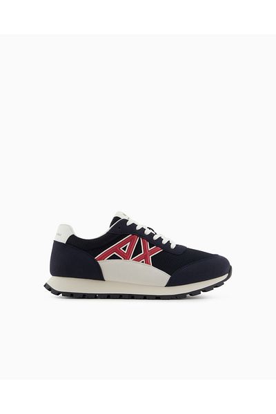 Armani Exchange Men's Suede and Mesh Detailed Ax Logo Comfortable and High Sole Navy Blue Shoes Xux263 Xv942-U661