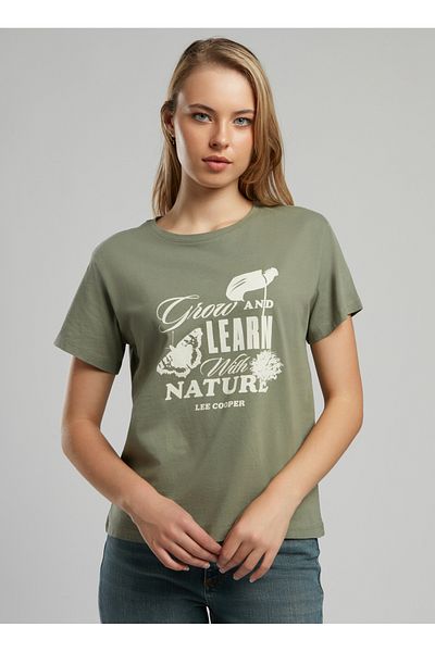 Lee Cooper Crew Neck Printed Khaki Women's T-Shirt 252 Lcf 242006 Grow Khaki
