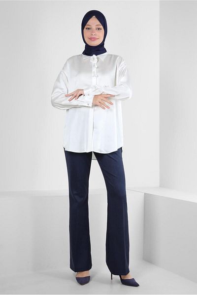 Alvina FLOWER DETAILED SHIRT COLLAR BLUZ 43799
