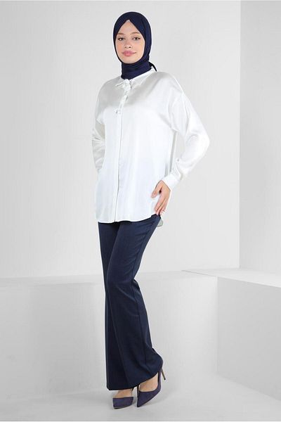 Alvina FLOWER DETAILED SHIRT COLLAR BLUZ 43799