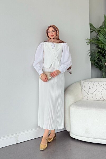 Hazamoda Costum cu fustă Tuana alb