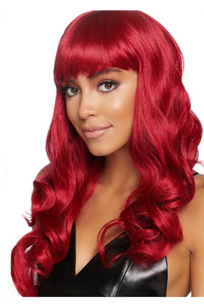 SAVA HOME COLLECTİON Red Color Wavy Long Party Wig with Bangs