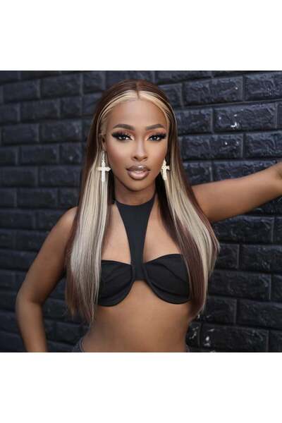 Afrodit Giyim شعر مستعار من التول اللامع باللون البني الفاتح/البلاتيني