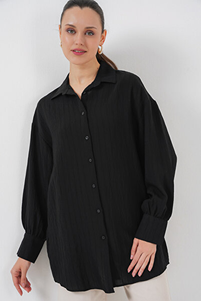 Bigdart Dámská pruhovaná dlouhá košile tunika 5963 - Černá