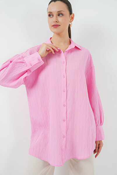 Bigdart Kadın Çizgili Uzun Gömlek Tunik 5963 - Pembe