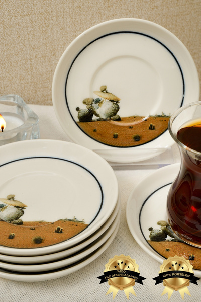 Farika Porselen Kaya 6'lı Porselen Çay Tabağı Seti