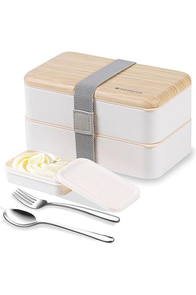 fulina Lunch Box ,Style 2 Layer Food Containers with Utensils Spoon and Fork Bundle Divider Salad Box