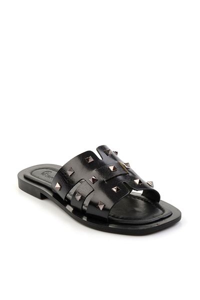 Bambi Black Leather Women's Slippers K04826076103