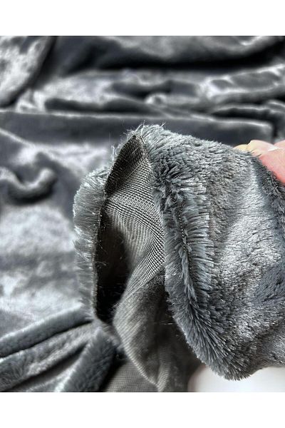 Kumaş Parça Faux Rabbit Fur in Anthracite Color Width: 140